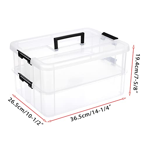 BTSKY 2 Layer Stack & Carry Box, Plastic Multipurpose Portable Storage Container Box Handled Organizer Storage Box for Organizing Stationery, Sewing, Art Craft, Jewelry and Beauty Supplies Black - color: Black