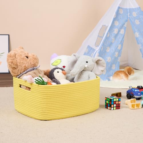 MiniArk Large Storage Baskets for Shelves, Closet Organizers Bins for Clothes Blanket Towels, Baby Nursery, Toy Baskets Box, Woven Rope Baskets, 17 x 13 x 7.5”, 2 Packs Yellow - color: Yellow, size: 2pcs-L17×W13×H7.5"