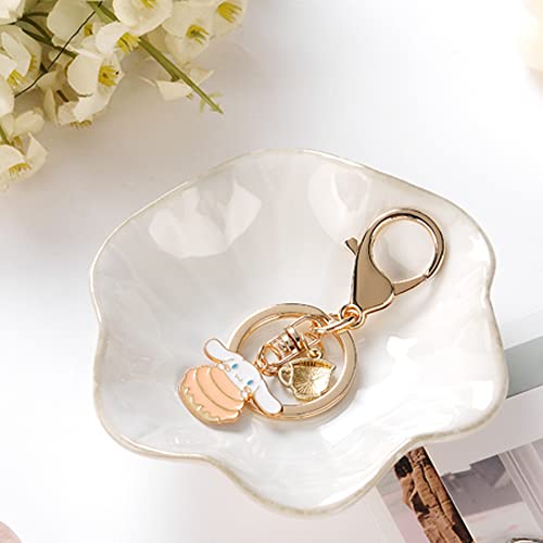 2PCS Lotus Leaf Shape Ring Holder Dish, Small Key Bowl, Ceramic Trinket Tray Jewelry Dish Organizing Necklace Earrings for Mom Friend Sister, All Jewelries Are NOT Included.White+Crystal Green. - color: White+Crystal Green-Lotus