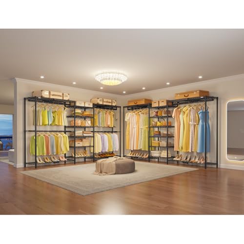 VIPEK X3 Plus Large Expandable Closet Rack Adjustable from 5'10" to 8'8" with Extendable Shelves and Hanger Rods, Freestanding Clothing Racks Modular Closet Systems Wardrobe, Max Load 1360LBS, Black - color: Black, size: X3 Plus