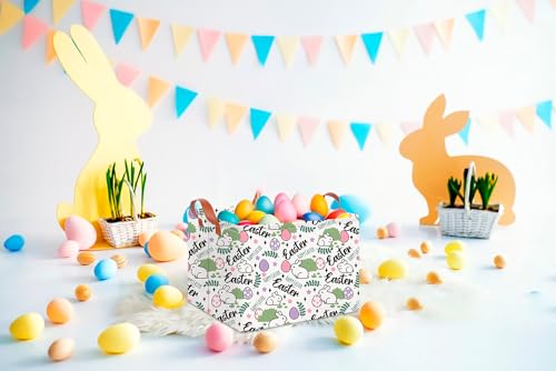 CLOCOR Rectangular Green Easter Gift Basket Empty,Waterproof Storage Basket with Handles,Room Decor(Rabbit Egg) - color: Rabbit Egg