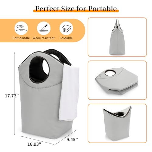 Foldable Storage Hamper Bag,Soft Padded Handle, Multi-Purpose Oxford Fabric Laundry Basket, Collapsible Storage Bag for Home, Bedroom, Dormitory, Travel & Outdoor 47L - color: Grey, size: 17"L x 9.5"W x 18"H