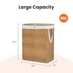 90L Laundry Hamper with Lid, Hand-Woven Pp Rattan Laundry Basket with Compartments & Handles, Removable Liner Bags,Foldable, Narrow Dirty Clothes Basket, Yellow - color: 90L-Yellow