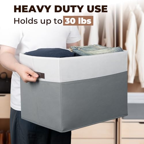 Criusia 8 Pack Closet Organizers and Storage Bins - Extra Large Storage Baskets for Organizing - Clothes Storage Bins for Shelves -Foldable Organizer Bins Totes for Toy Blanket, Dorm Room Essentials - color: White with Grey, size: 8pcs - Rectangular 16"x1