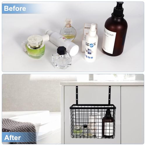 2 Pack Cabinet Door Organizer with Towel Bar, Over The Cabinet Door Storage with Towel Holder for Kitchen Cutting Board,Black