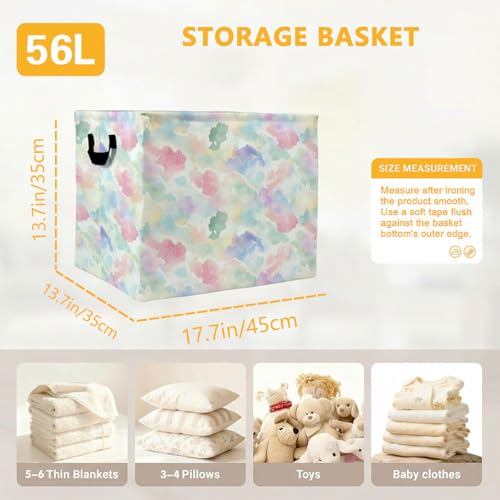 56L Watercolor Laundry Basket Clothes Hamper with Handles,Foldable Blanket Storage Large Laundry Hamper with Waterproof PE,Toy Storage Bin Organizer,Cube Clothes Organizer,Home Decor - color: Watercolor