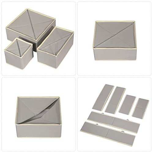 DIOMMELL 12 Pack Foldable Cloth Storage Box Closet Dresser Drawer Organizer Fabric Baskets Bins Containers Divider for Baby Clothes Underwear Bras Socks Lingerie Clothing,Grey 444 - color: Grey