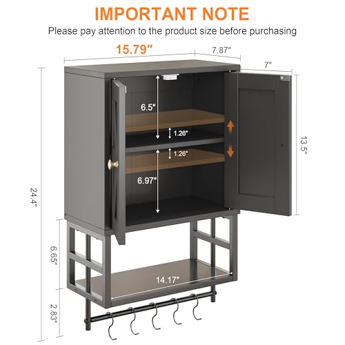 Farmhouse Medicine Cabinet - 3-Tier Wall Mounted Storage Organizer with Adjustable Shelves, Towel Bar, 5 Hooks for Small Bathroom, Laundry Room, Over Toilet, Living Room, Bedroom, Black - color: Black, size: 15.79 inches x 7.87 inches x 24.4 inches