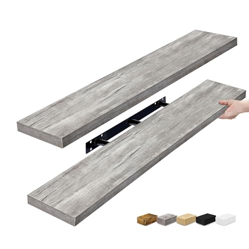 Sorbus Floating Shelves for Wall - 48 Inch Long Bathroom Shelves, Wall Decor for Bedroom, Kitchen, Living Room & Book Storage - Mounted Floating Shelf with Invisible Brackets (Gray, 2 Pack) - color: Grey, size: 48 Inch, style: 2 Pack