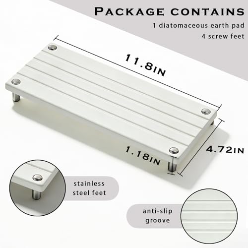 Durable Kitchen Sink Organizer, Instant Dry Sink Caddy for Bathroom Counter, Diatomite Stone Drying Tray, Upgrade Water Absorbing Stone Tray for Sink, Anti-Slip Stone Soap Tray -White - color: White Metal Foot 4stripes Large