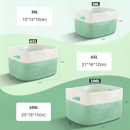 Artfeel Blanket Basket,Rectangle Woven Baskets for Storage,65L Laundry Basket for Decorative Nursery Blanket,Toys,Dirty Clothes and Magazine in Shelves,Baby Room,and Living Room - color: Green, size: 65L