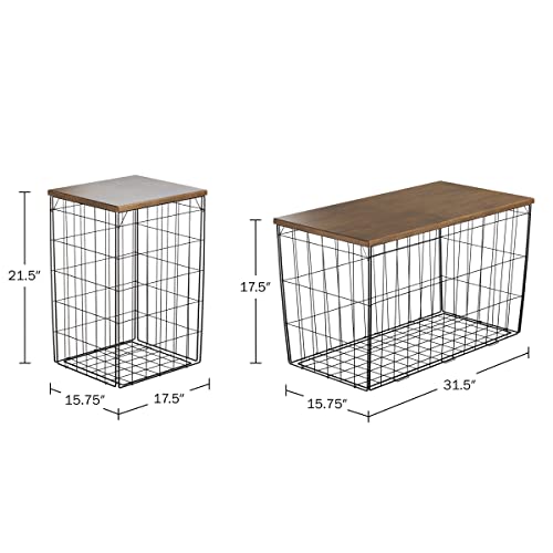 Set of 3 Living Room Tables - Metal Basket Storage with Removable Lids - 2 Small Side and 1 Large Accent Table by Lavish Home (Brown/Black) - color: Brown Square 3