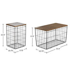 Set of 3 Living Room Tables - Metal Basket Storage with Removable Lids - 2 Small Side and 1 Large Accent Table by Lavish Home (Brown/Black) - color: Brown Square 3