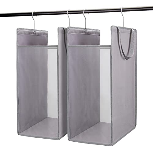 Fentec Hanging Laundry Hamper, Hanging Laundry Basket, Slim Laundry Hamper Bag with Handles, Portable Hanging Closet Hamper, Mesh Heavy Duty Hanging Laundry Bag Grey 2 Pack - color: Grey, size: 2 Pack-One section