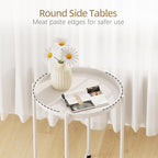 Garden 4 you Small Side Table, White Mini Round End Table, Tray Table with Metal Frame, Modern Nightstand for Living Room, Bedroom, Patio, Small Space, 1PCS - color: White, size: 1 PCS