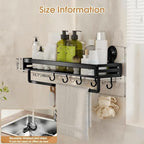 Shower Caddy Suction Cup, 15.7 inch Suction Shower Shelf with Hooks NO-Drilling Bathroom Holder, Rustproof Bathroom Organizer, Black - size: 15.7 inches(US)