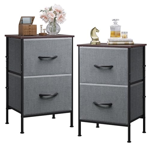 WLIVE Night Stand Set 2, Dresser and Nightstand Sets, Nightstands for Bedroom with 2 Fabric Drawer, End Tables Bedroom Furniture Set, Closet, College Dorm, Dark Grey - color: Dark Grey (Set of 2), size: 11.8"D x 15.7"W x 24.9"H