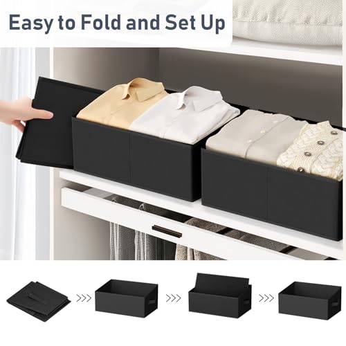 DIMJ Closet Storage Bins 8 Pack - Fabric Storage Baskets for Shelves, Large Clothes Organizers with Handles, Trapezoid Shelf Organization Storage Cubes for Purse, Toys, Books, Towel, Clothes - color: Black, size: 8 Bins 16.5"x11"x7.9"