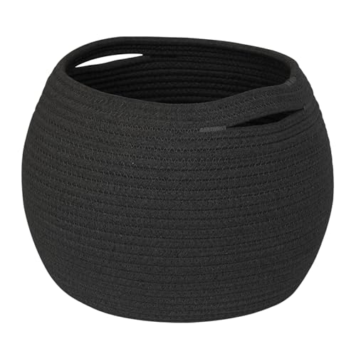 MEGASKET Black Woven Storage Basket, 11" x 9" Indoor Plant Basket for Decor, Decorative Small Cotton Rope Bin for Organizing Pet Toy, Gifts, Towel, Cloth, Socks, Wicker Planter Holder, Modern Shoe Bin - color: Black