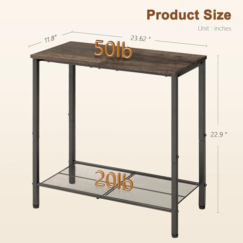 Hoctieon 2 Tier End Table, Sofa Side Table, Narrow Side Table with Storage, Slim Nightstand for Small Spaces, Metal Frame, for Living Room, Bedroom, Sofa Couch, Hall, Grey - color: Grey, size: 1 Pack