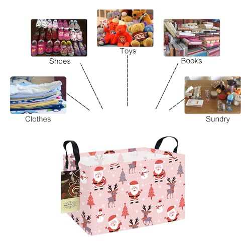 HUNRUNG Rectangle Storage Basket Cute Canvas Organizer Bin for Pet/Children Toys, Books, Clothes Perfect for Rooms/Playroom(REC-Pink Father Christmas) - color: REC-Pink Father Christmas