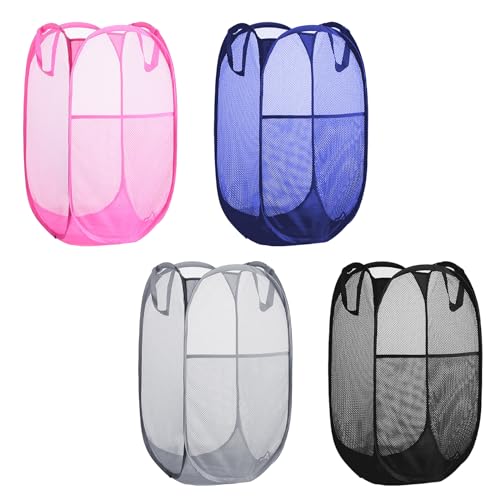 Collapsible Pop Up Laundry Hamper, Extra Large Mesh Foldable Laundry Basket Bag, 28" x 16" x 16", 4 Pack (Black + Pink + Grey + Blue) - color: Black+Pink+Grey+Blue