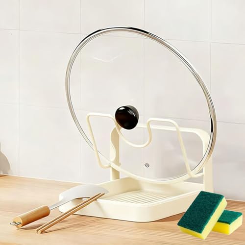 GDSAFS Kitchen Pot Lid Storage Rack, Pot Lid Holder With Tray, Lid Holder While Cooking, Lid And Spoon Rest, Multifunctional Kitchen Organizer Stand for Stove Top (Begie, Single-layer) - color: Begie, size: Single-layer