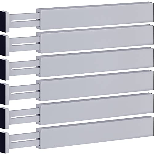 6-Pack Drawer Dividers - 2.6 Inches High, Adjustable 16 to 22 Inches Bamboo Drawer Organizer, Large Expandable Separator for Clothes, Dresser, Bedroom, Bathroom, Baby, Office, Kitchen Utensils, Gray - color: Gray