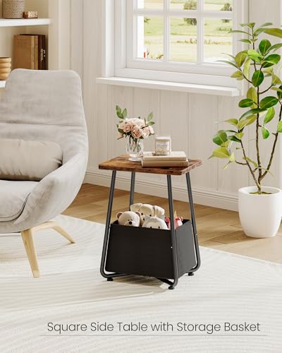 CHOEZON Small Nursery Side Table with Removable Fabric Basket, Compact End Table for Small Spaces, Space-Saving Nightstand for Bedroom Living Room, Rustic Brown TBZ13BF - color: Rustic Brown + Black
