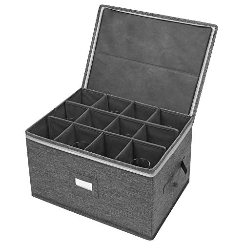 Stemware Storage Cases, Wine Glass Storage Box Containers for Glassware or Crystal, Holds 12 Red or White Wine Glasses, Hard Top and Sides (Grey) - color: Grey