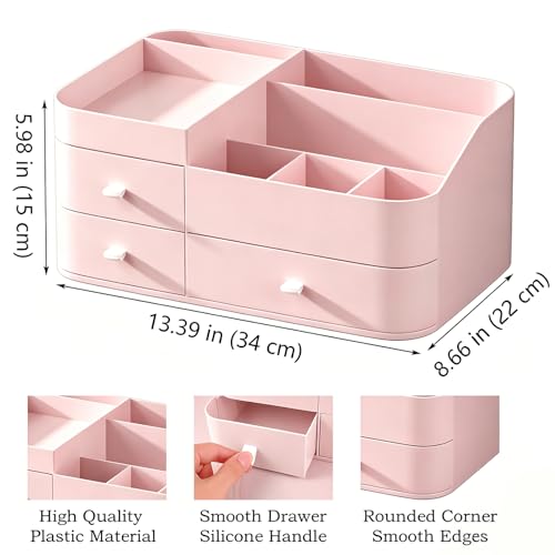 MIUOPUR Makeup Organizer with Drawers, Bathroom Counter Organizer, Plastic Cosmetic Display Case, Large Skincare Storage for Vanity Countertop, Ideal for Bedroom Dresser top and Desktop - color: Pretty Pink