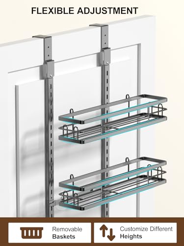 Delamu 9 Tier Over The Door Pantry Organizer, Pantry Organization and Storage, Hanging Spice Rack for Pantry Door Organizer, Metal Pantry Door Shelves for Kitchen Bathroom Laundry Room,15.3" Black - color: Black, size: 9 Tier-M
