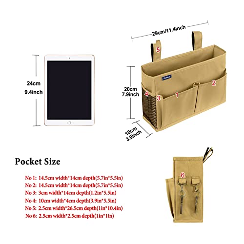 Surblue Bedside Caddy Hanging Organizer Bedside Storage Bag for Bunk and Hospital Beds (Small, Khaki) - color: Khaki, size: Small