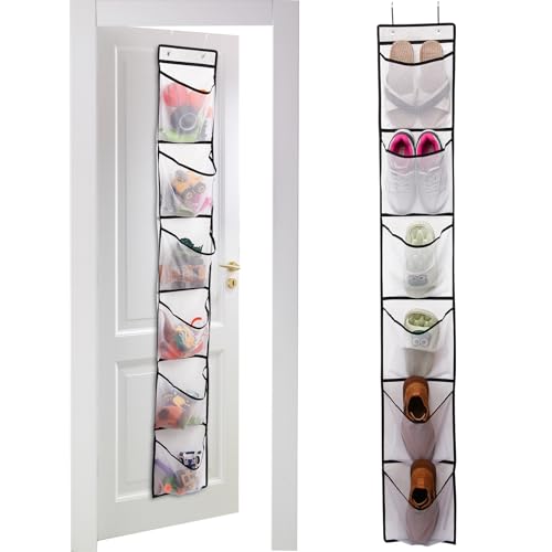 GOMAJI 6 Large Breathable Mesh Pockets, Over The Door Shoe Organizer, Boots Hanging Storage Shoe Rack for Closet, Accessories - - White