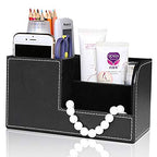KINGFOM Desk Organizer Office Supplies Caddy Pu Leather Multi-function Storage Box Pen/Pencil,Cell phone, Business Name Cards Remote Control Holder Black - color: S-black