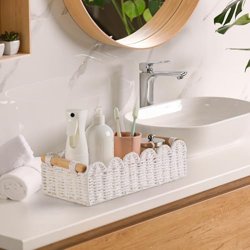Toilet Paper Storage Basket Bathroom Counter Organizer Wicker Baskets for Organizing Cute Basket for Bedroom Nursery Room Kitchen Bathroom Decor-White - color: White