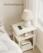 VASAGLE Side Table with Charging Station, 3-Tier End Table with USB Ports and Outlets, Nightstand for Living Room, Bedroom, 11.8 x 13.4 x 22.8 Inches, Plug-in Series, Cream White - color: Cream White