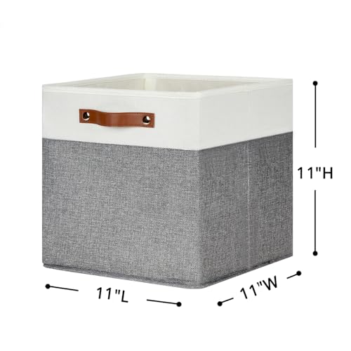HNZIGE Set of 4, Foldable Storage Cube Bin Baskets, Fabric 11x11 Cube Storage Bins for Storage with Handles, Shelf Bins for Cube Home Toy Nursery Closet(White Gray) - color: Gray White, size: 11"x11"x11"-4pack