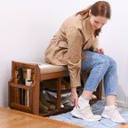 PETKABOO Shoe Bench with Hidden Drawer and Side Holder, 2 Tier Entryway Bench with Storage 39.4 in, Bamboo Shoe Rack with Cushion for Entryway Hallway Living Room Bedroom - size: 39.4 in