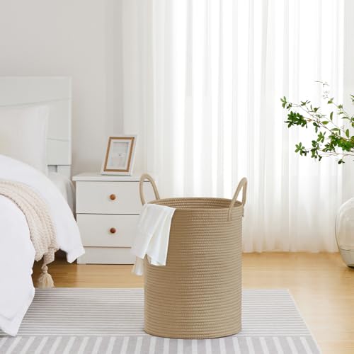 VIPOSCO Large Laundry Hamper, Tall Woven Rope Storage Basket for Blanket, Toys, Dirty Clothes in Living Room, Bathroom, Bedroom - 58L Jute - color: Jute, size: 58L