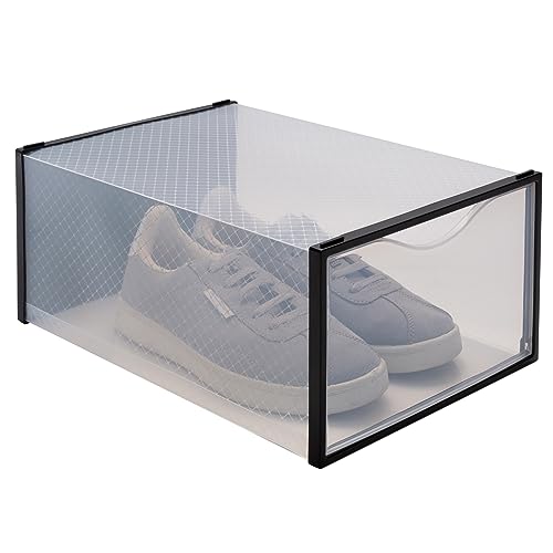 Simplify Set of 12 Stackable Shoe Boxes | Customizable | Fits Size 11 Shoes | Drop Front Design | Closet Storage | Sneakers | Heels | Clear and Black - color: Black