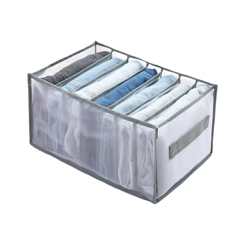 7-Compartment Clothing Organizer for Jeans and Shirts, Foldable Fabric Storage Box with Handles, Closet Drawer Solution - color: Grey2, size: 14X9.8X7.8inch