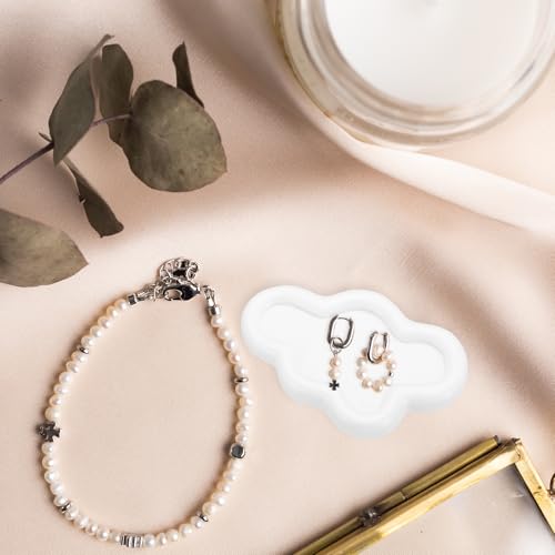 PATIKIL Cloud Jewelry Trinket Dish Tray, Gift Tray for Women Candy Cute Tray Holder Ring Earring Necklace Perfume Storage Key Organiser Decorative Plate, White