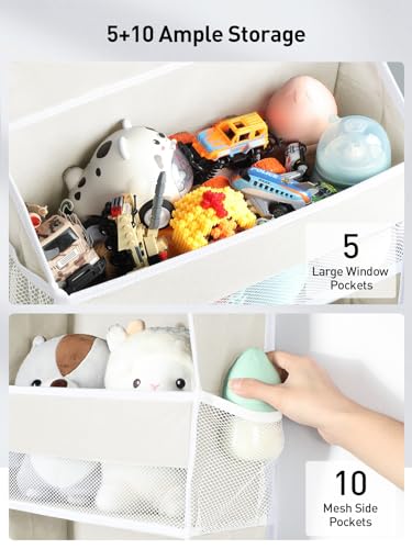 Yecaye 5 Tier Over the Door Organizer, 44lbs Load Toy Stuffed Animal Storage 10 Side Pockets, Bathroom Organizers and Storage for Nursery Newborn Baby Essential Stuff Dorm Room Essentials, Cream White - color: Cream White, size: 5 Tier