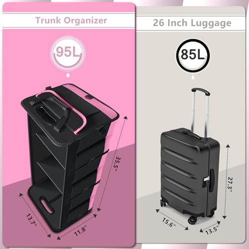 AOPHY Trunk Organizer for Car, 95L Large Capacity Trunk Storage with Non-Slip Bottom Strips, Cargo Organizer for Suv, Truck, Sedan, Waterproof Portable Car Organizers for Women Men(Pink) - color: Pink