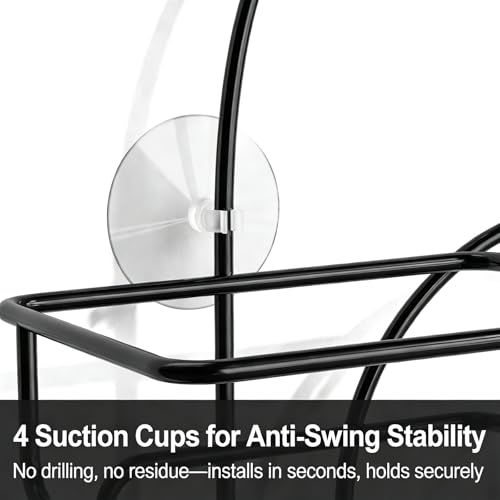 SRIWATANA Shower Caddy Hanging Over Head, Bathroom Shower Organizer Shower Rack Holder with Hooks for Razors - Black - color: Black