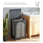 Laundry Hamper with Lid,Bamboo Large Waterproof Clothes Laundry Basket,Removable Washing Bags with Handles,clothes basket (Black) - color: Black