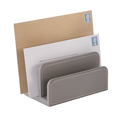 OSCO Faux Leather Mail Sorter & Envelope Organiser – Desk File Storage Stand with Display Slots – Modern Letter Holder Tray Minimalist Home & Office – Grey - color: Gray