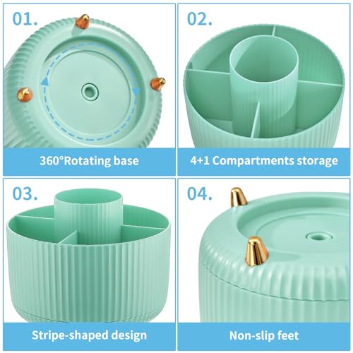 Marbrasse Desk Organizer, 360-Degree Rotating Pen Holder, Desk Organizers and Accessories with 5 Compartments Pencil Holder, Art Supply Storage Box Caddy for Office, Home (Mint Green) - color: Mint Green