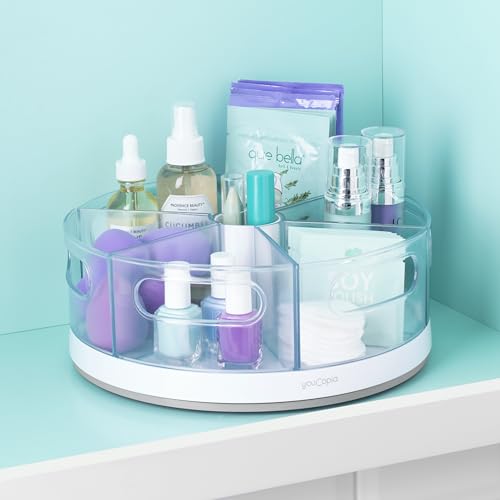 YouCopia Crazy Susan Lazy Susan Organizer, 6 BPA-Free Removable Clear Bins with Handles, Rotating Storage Turntable for Kitchen Cabinet, Pantry and Bathroom Organization,White - size: 6 Bins